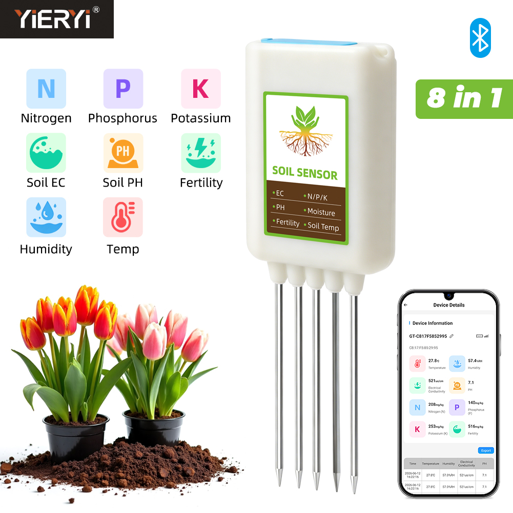 Smart Garden Greenhouse - Yieryi Bluetooth 8-in-1 Bodentester NPK-Sensor APP-Datenlogger