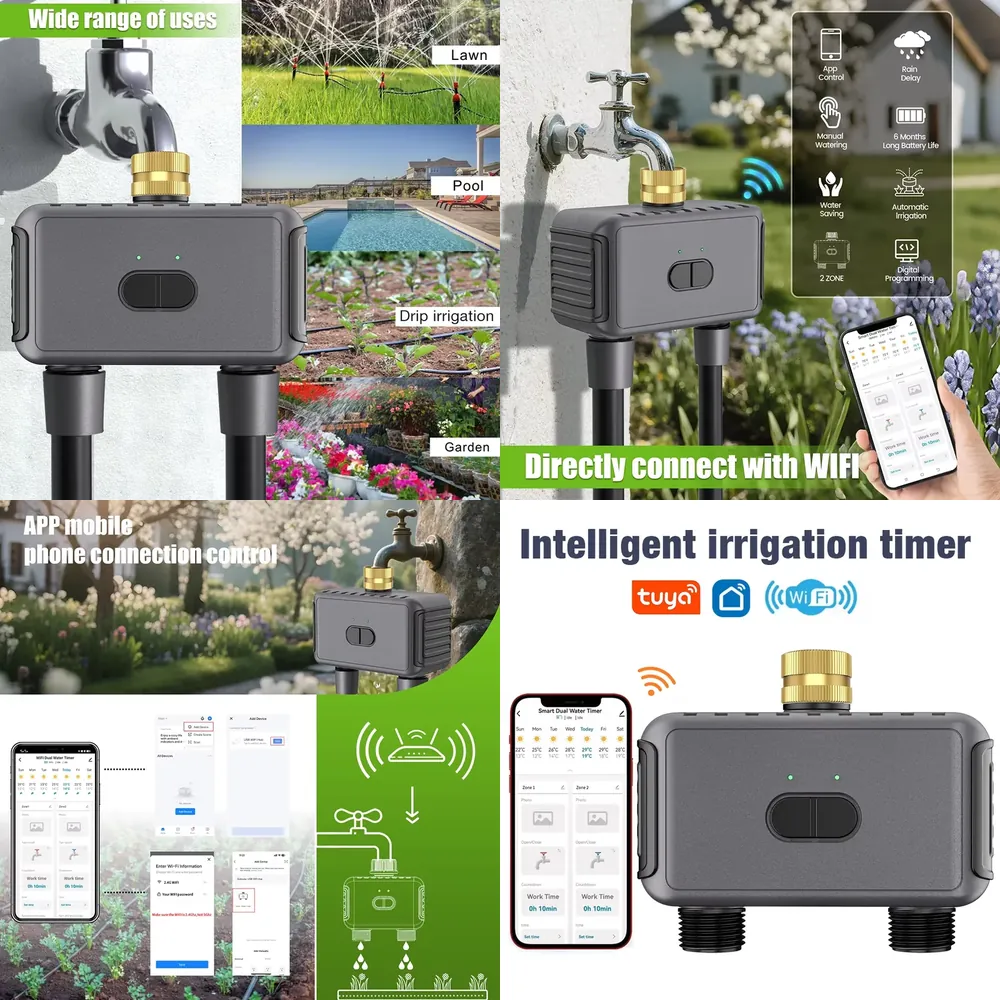Smart Garden Timer - WAP01 WLAN-App-gesteuerter Doppel-Schlauch-Bewässerungstimer, intelligenter Timer mit